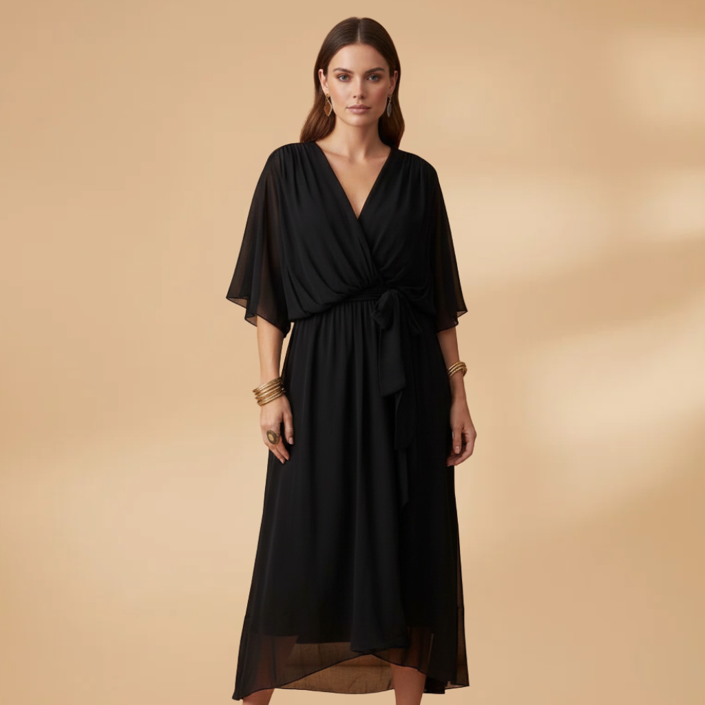 Estelle | Women's chiffon V neck dress with tie waist