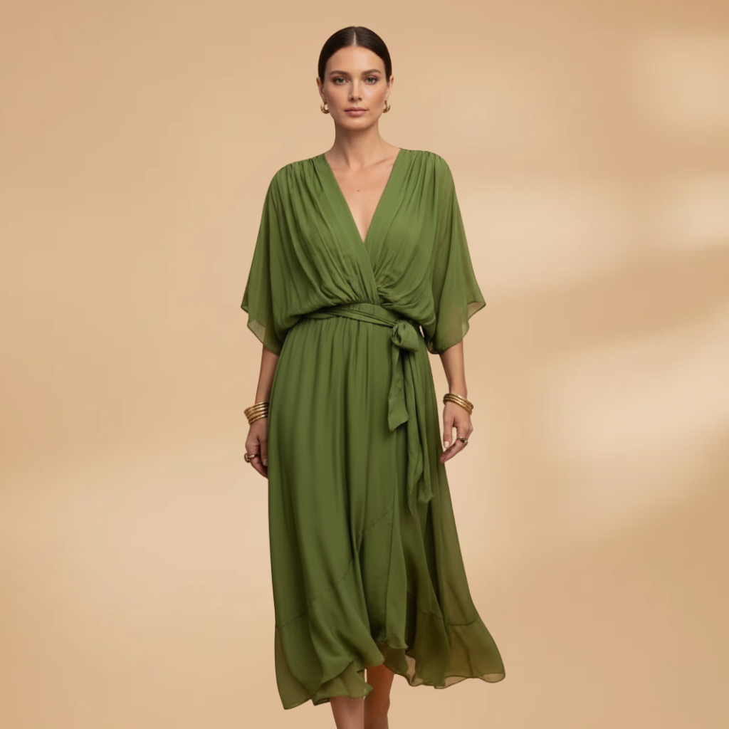 Estelle | Women's chiffon V neck dress with tie waist