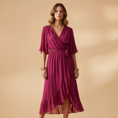 Estelle | Women's chiffon V neck dress with tie waist