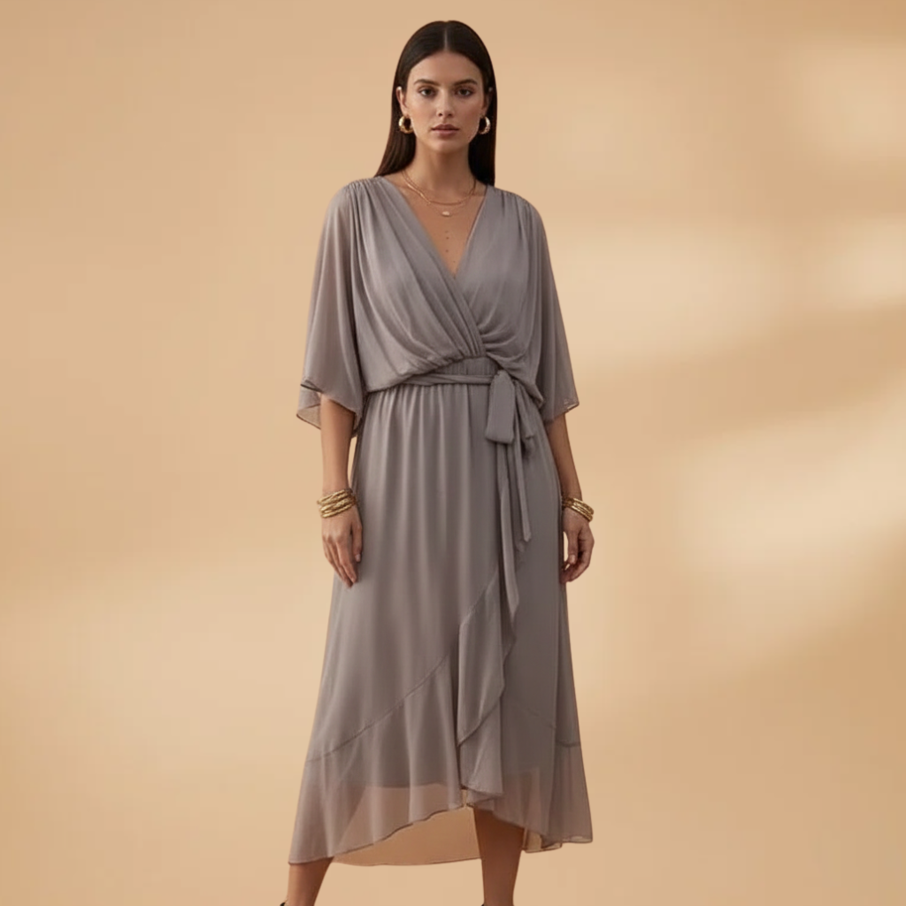 Estelle | Women's chiffon V neck dress with tie waist