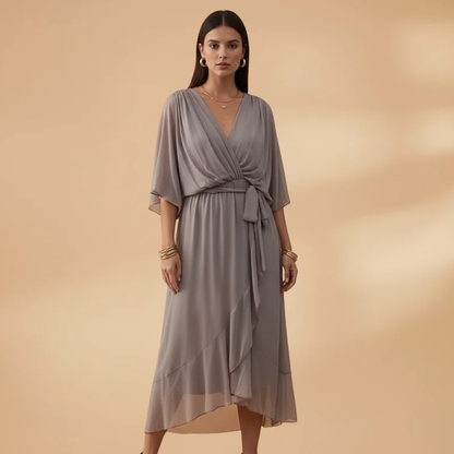 Estelle | Women's chiffon V neck dress with tie waist