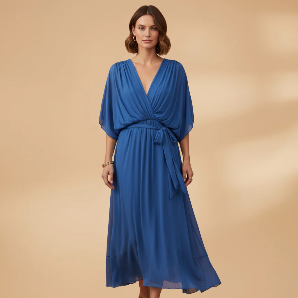 Estelle | Women's chiffon V neck dress with tie waist
