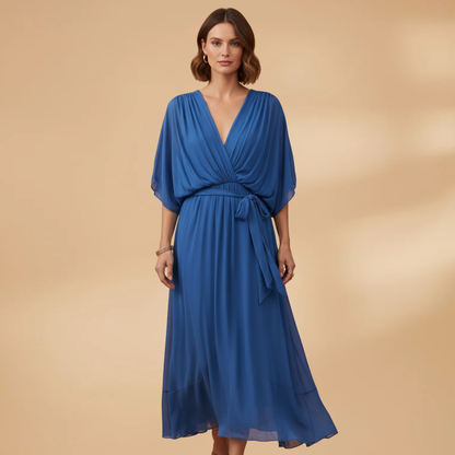 Estelle | Women's chiffon V neck dress with tie waist