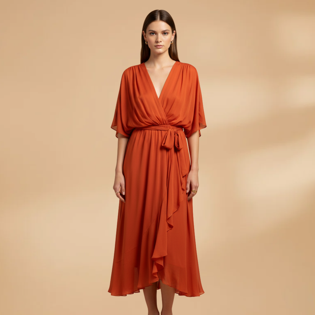 Estelle | Women's chiffon V neck dress with tie waist