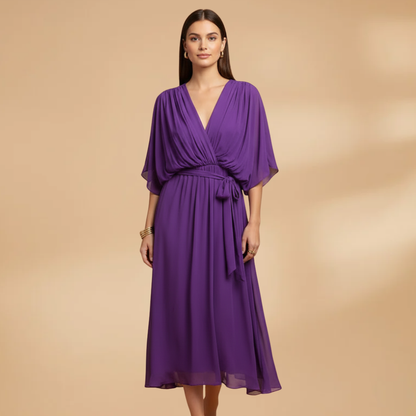 Estelle | Women's chiffon V neck dress with tie waist