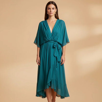Estelle | Women's chiffon V neck dress with tie waist