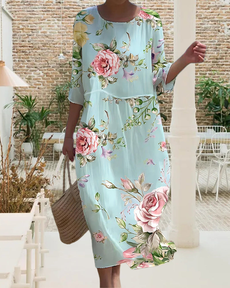 Aveline | Elegant floral midi dress with relaxed fit