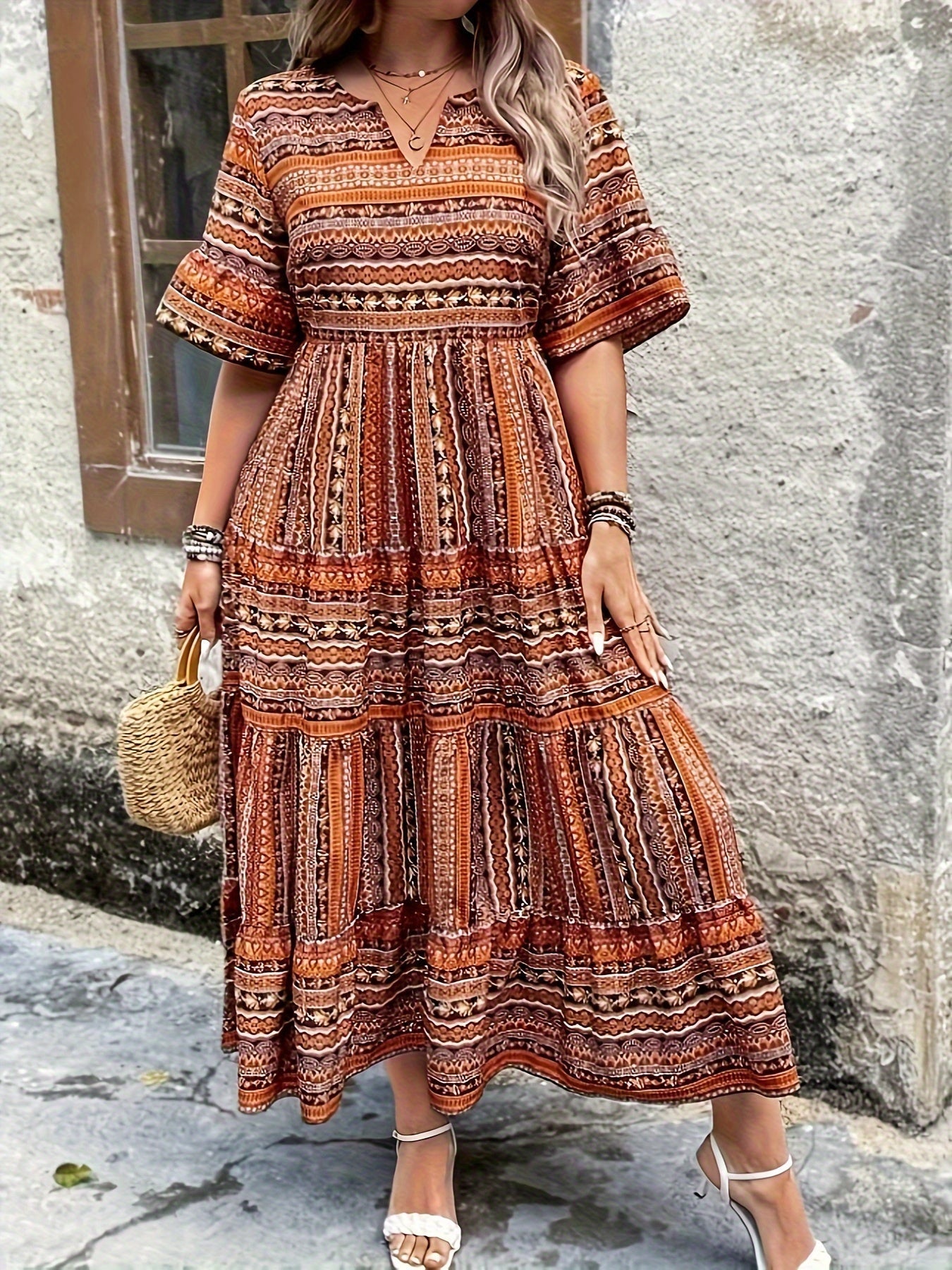 Hailey | Women’s Flowy Midi Dress with Boho Printed