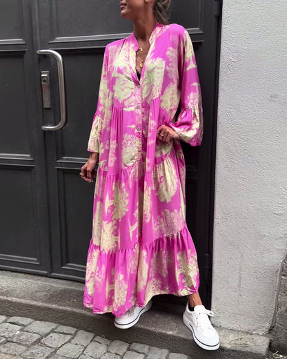 Coralie | Printed maxi dress with ruffle sleeves high neck