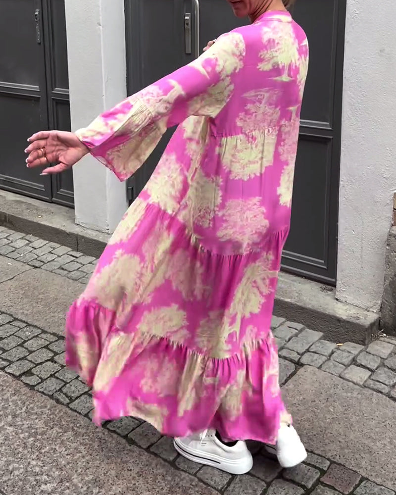 Coralie | Printed maxi dress with ruffle sleeves high neck