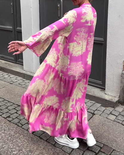 Coralie | Printed maxi dress with ruffle sleeves high neck