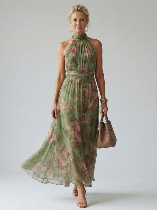 Zoe | Women’s Floral Midi Dress with Halter Neck