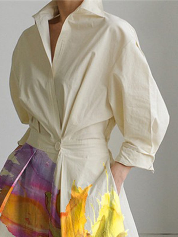 Clarimond | Midi shirt dress with floral print pleated tie waist