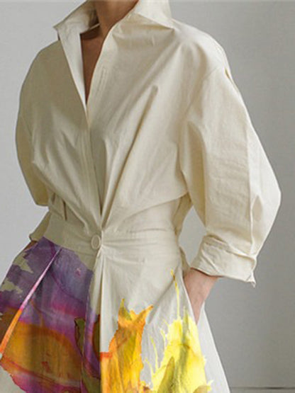 Clarimond | Midi shirt dress with floral print pleated tie waist