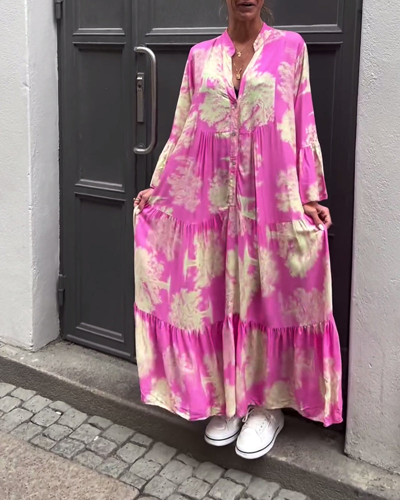 Coralie | Printed maxi dress with ruffle sleeves high neck