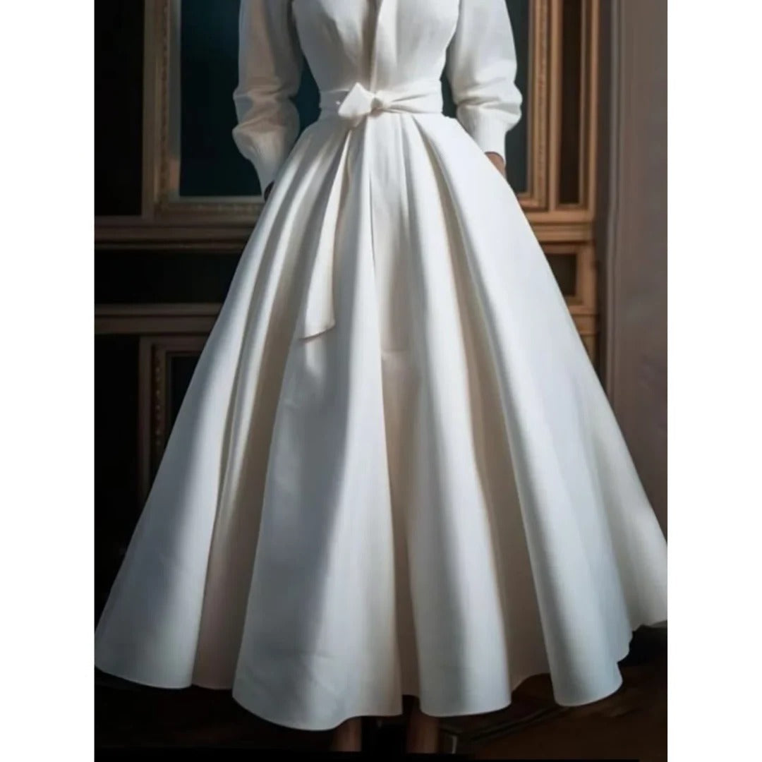 Vanessa | Women’s A Line Midi Dress with Long Sleeve and V Neck