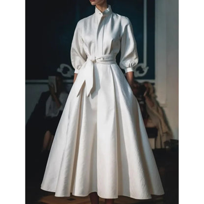 Vanessa | Women’s A Line Midi Dress with Long Sleeve and V Neck