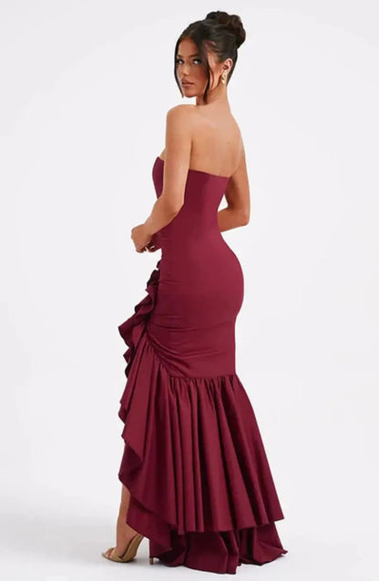 Lysandra | Strapless maxi dress with ruffle slit