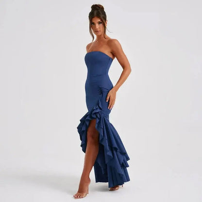 Lysandra | Strapless maxi dress with ruffle slit