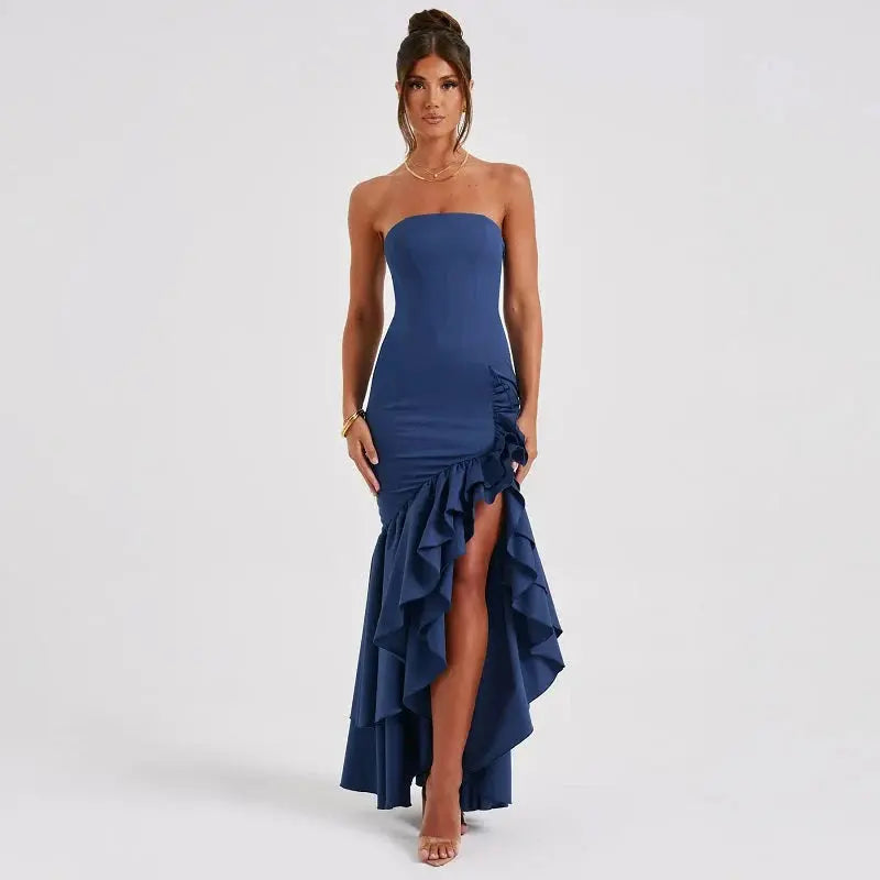 Lysandra | Strapless maxi dress with ruffle slit