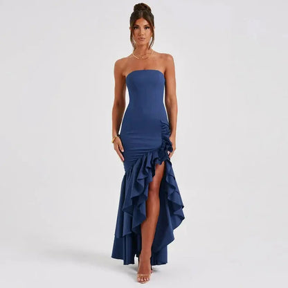 Lysandra | Strapless maxi dress with ruffle slit