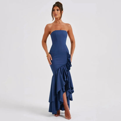 Lysandra | Strapless maxi dress with ruffle slit