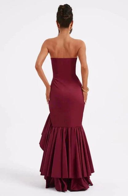 Lysandra | Strapless maxi dress with ruffle slit