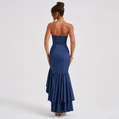 Lysandra | Strapless maxi dress with ruffle slit