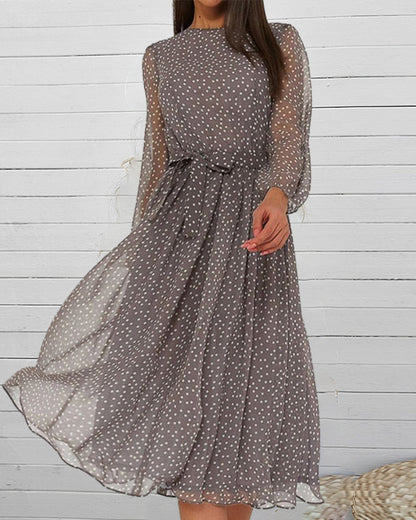 Cassandra | Women’s A Line Polka Dot Dress with Long Sleeve Knee Length
