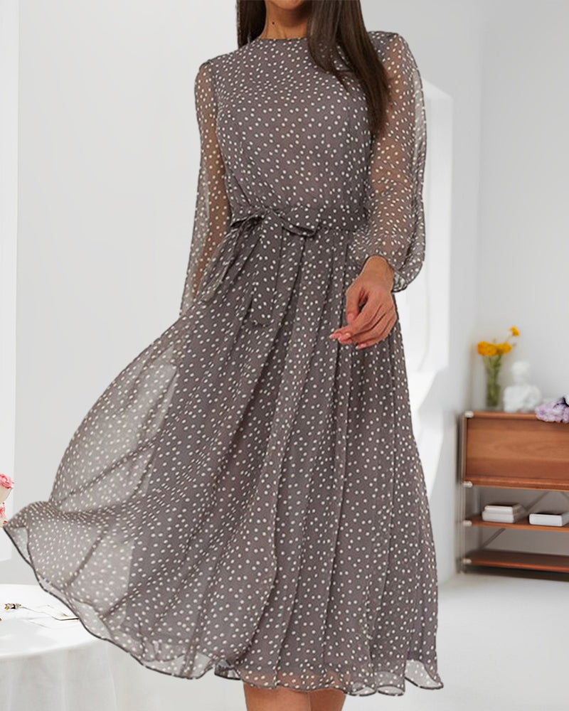 Cassandra | Women’s A Line Polka Dot Dress with Long Sleeve Knee Length