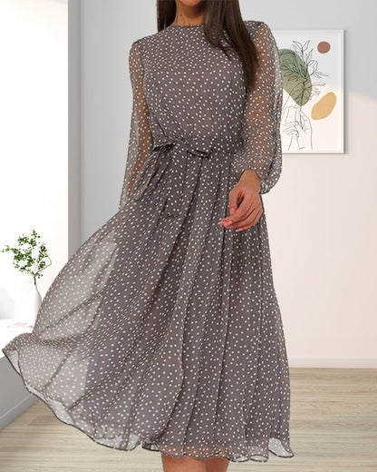 Cassandra | Women’s A Line Polka Dot Dress with Long Sleeve Knee Length