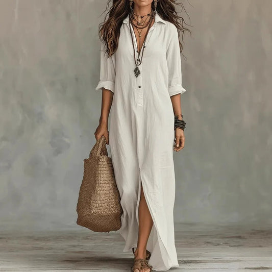 Lorraine | Linen cotton maxi shirt dress relaxed silhouette