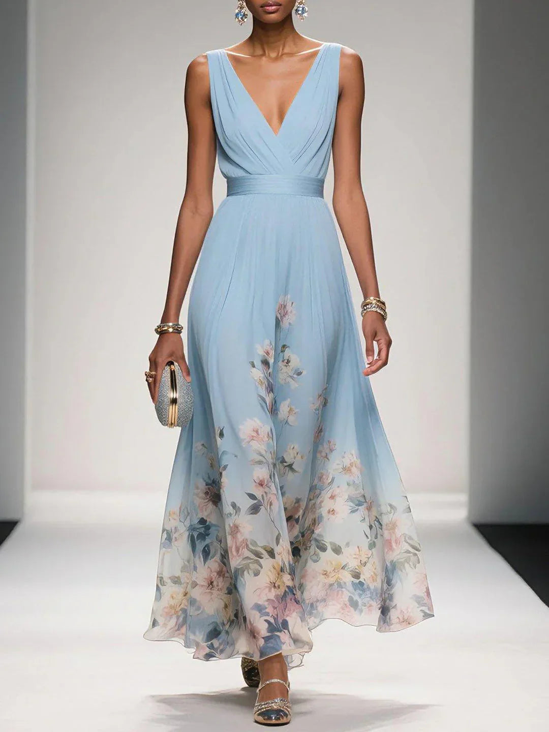 Alouette | Women’s maxi dress with floral print V neck and sleeveless