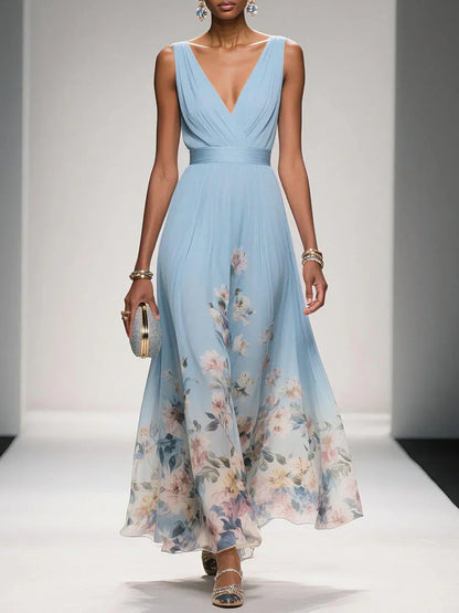 Alouette | Women’s maxi dress with floral print V neck and sleeveless