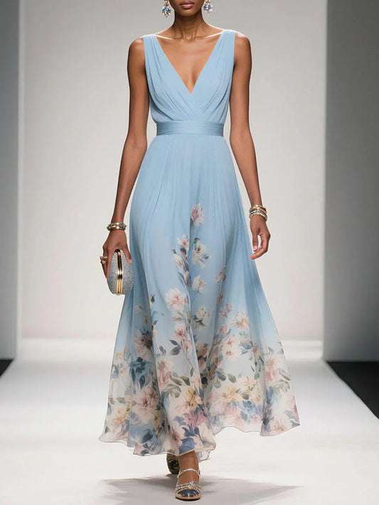 Alouette | Women’s maxi dress with floral print V neck and sleeveless