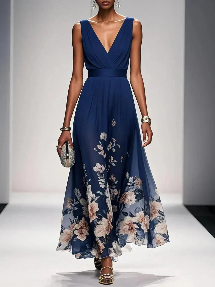 Alouette | Women’s maxi dress with floral print V neck and sleeveless