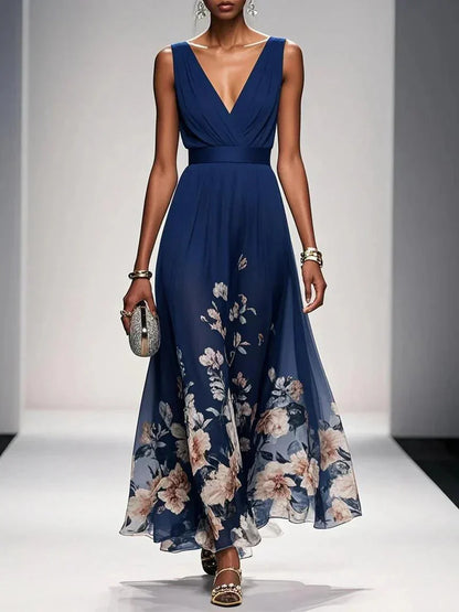 Alouette | Women’s maxi dress with floral print V neck and sleeveless