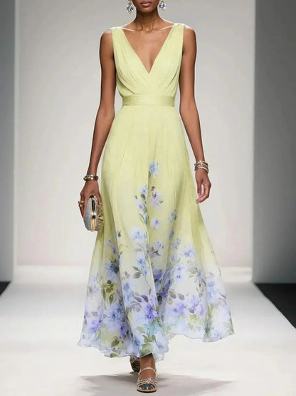 Alouette | Women’s maxi dress with floral print V neck and sleeveless