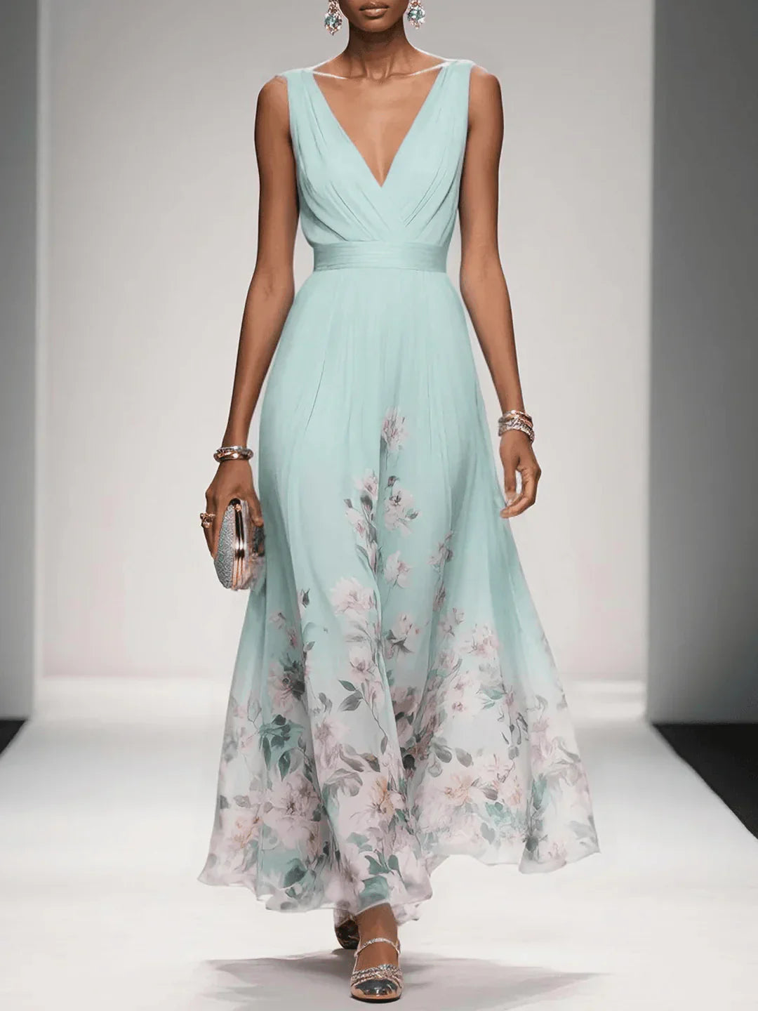 Alouette | Women’s maxi dress with floral print V neck and sleeveless
