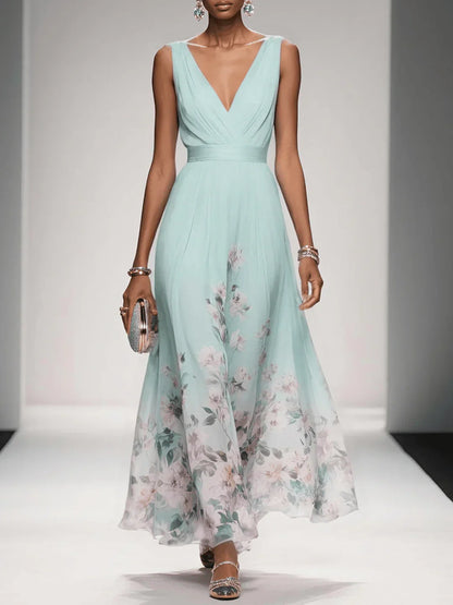 Alouette | Women’s maxi dress with floral print V neck and sleeveless