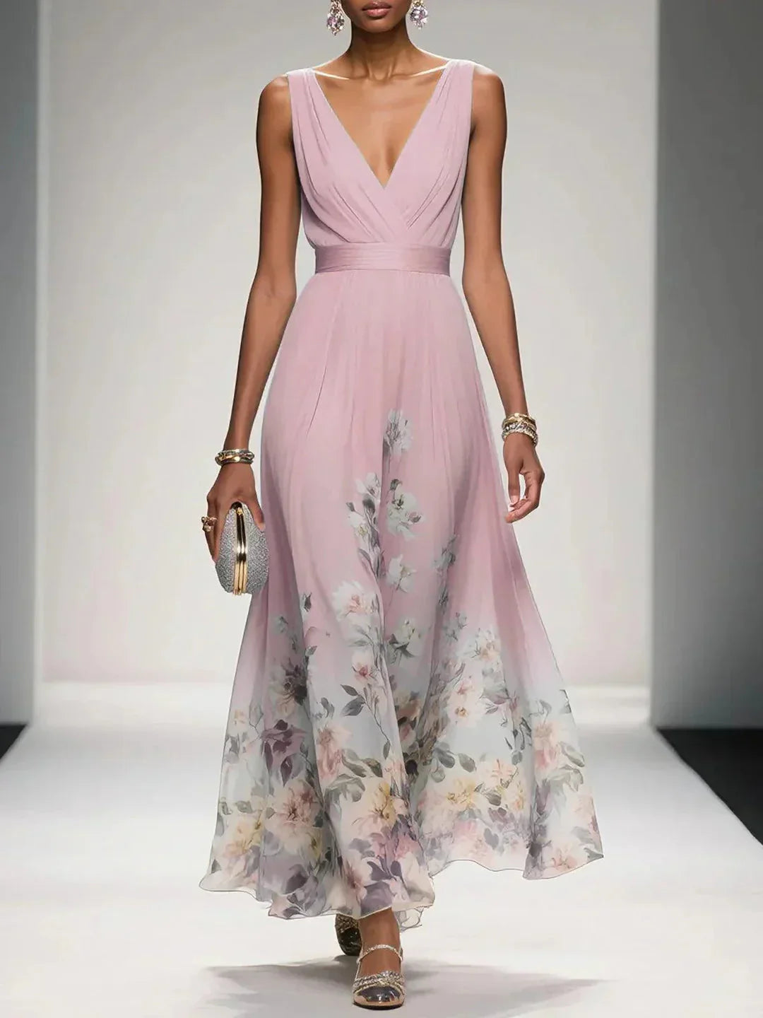 Alouette | Women’s maxi dress with floral print V neck and sleeveless