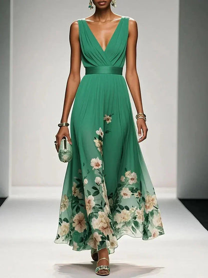 Alouette | Women’s maxi dress with floral print V neck and sleeveless