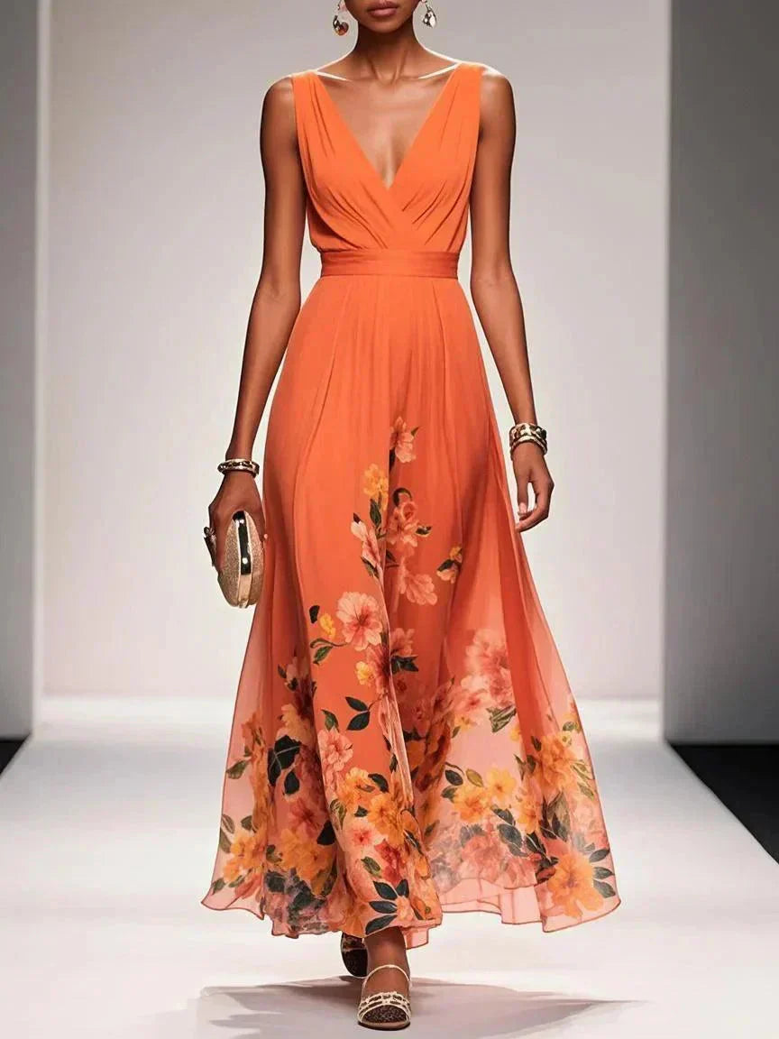Alouette | Women’s maxi dress with floral print V neck and sleeveless