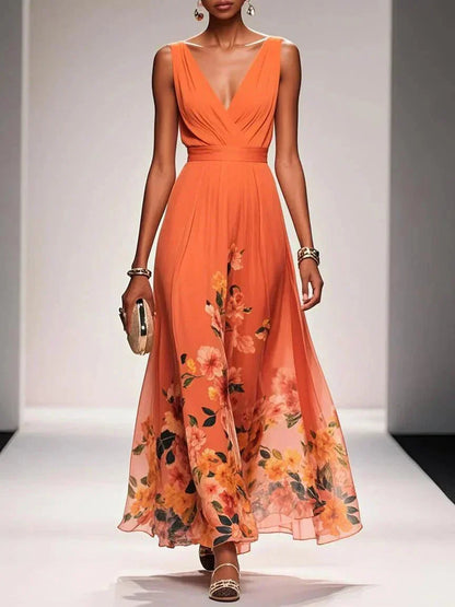 Alouette | Women’s maxi dress with floral print V neck and sleeveless