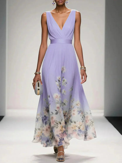 Alouette | Women’s maxi dress with floral print V neck and sleeveless