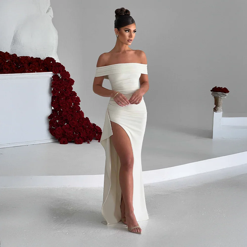 Madison | Women’s Long Dress with Off Shoulder Slit Detail