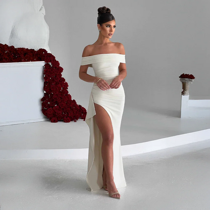 Madison | Women’s Long Dress with Off Shoulder Slit Detail