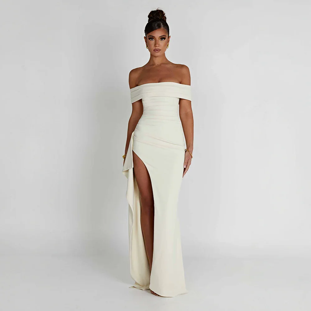 Madison | Women’s Long Dress with Off Shoulder Slit Detail