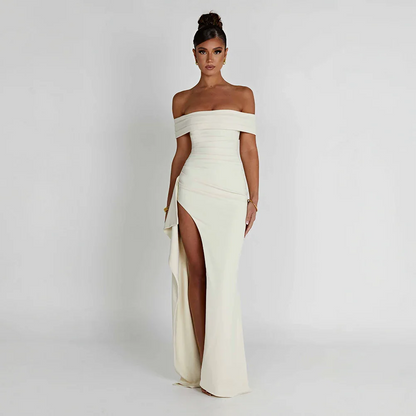 Madison | Women’s Long Dress with Off Shoulder Slit Detail