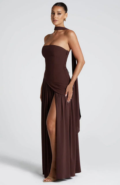 Mackenzie | Women’s corset maxi dress with high slit